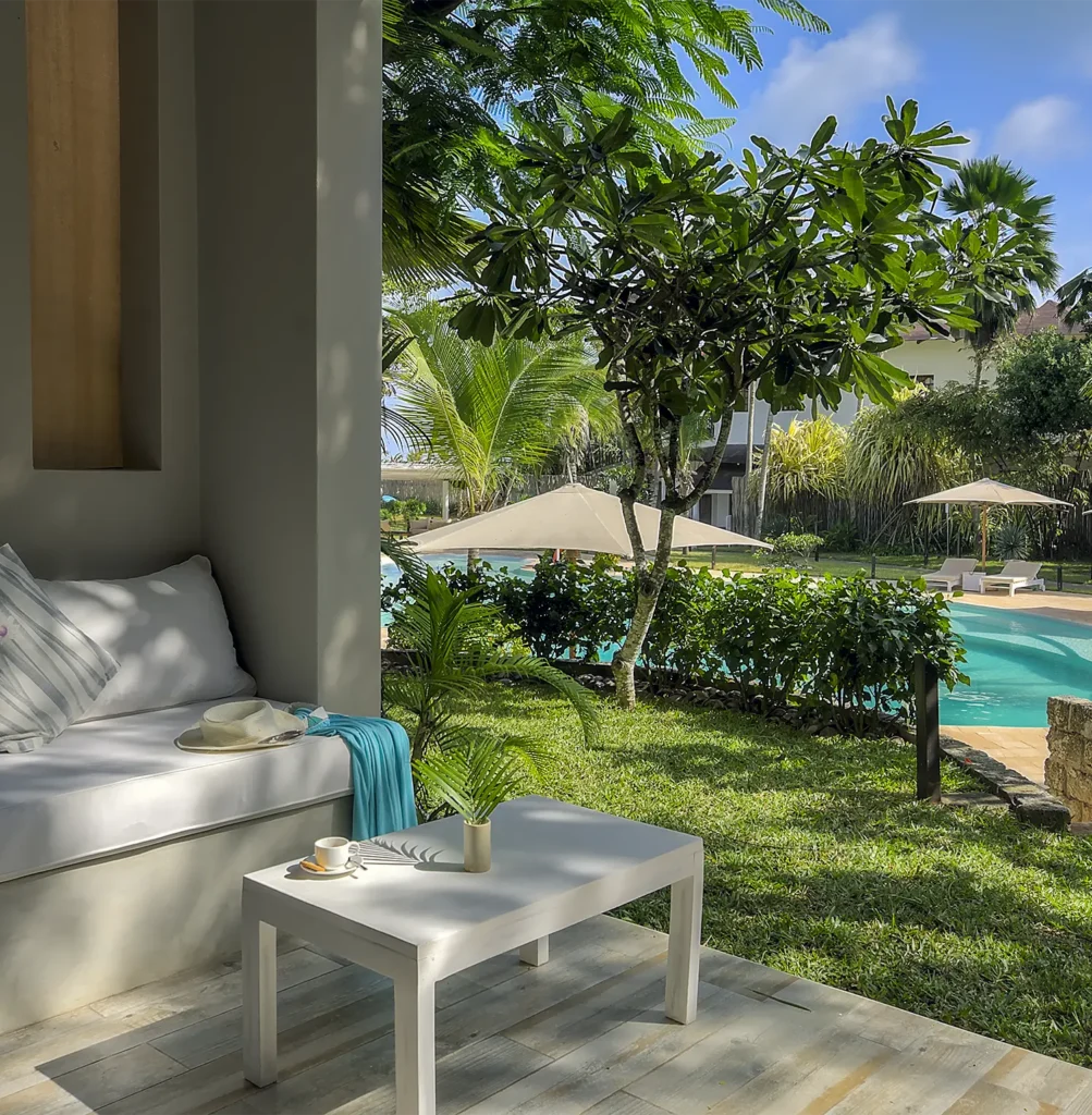 Kobe Suite Resort building surrounded by tropical gardens in Watamu, Kenya