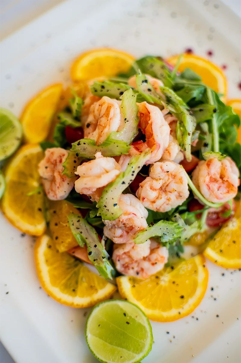 Fresh prawn and fruit salad served at Kobe Suite Resort