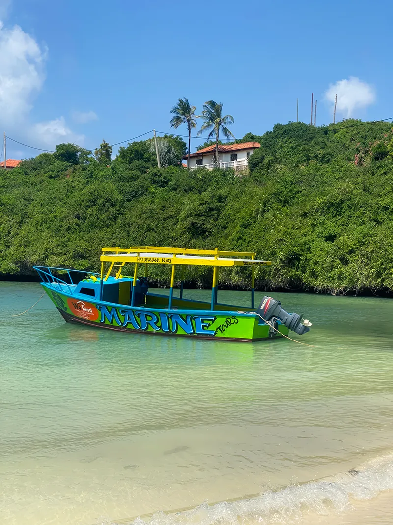Boat resting in the shallow waters of Mida Creek near Watamu, Kenya