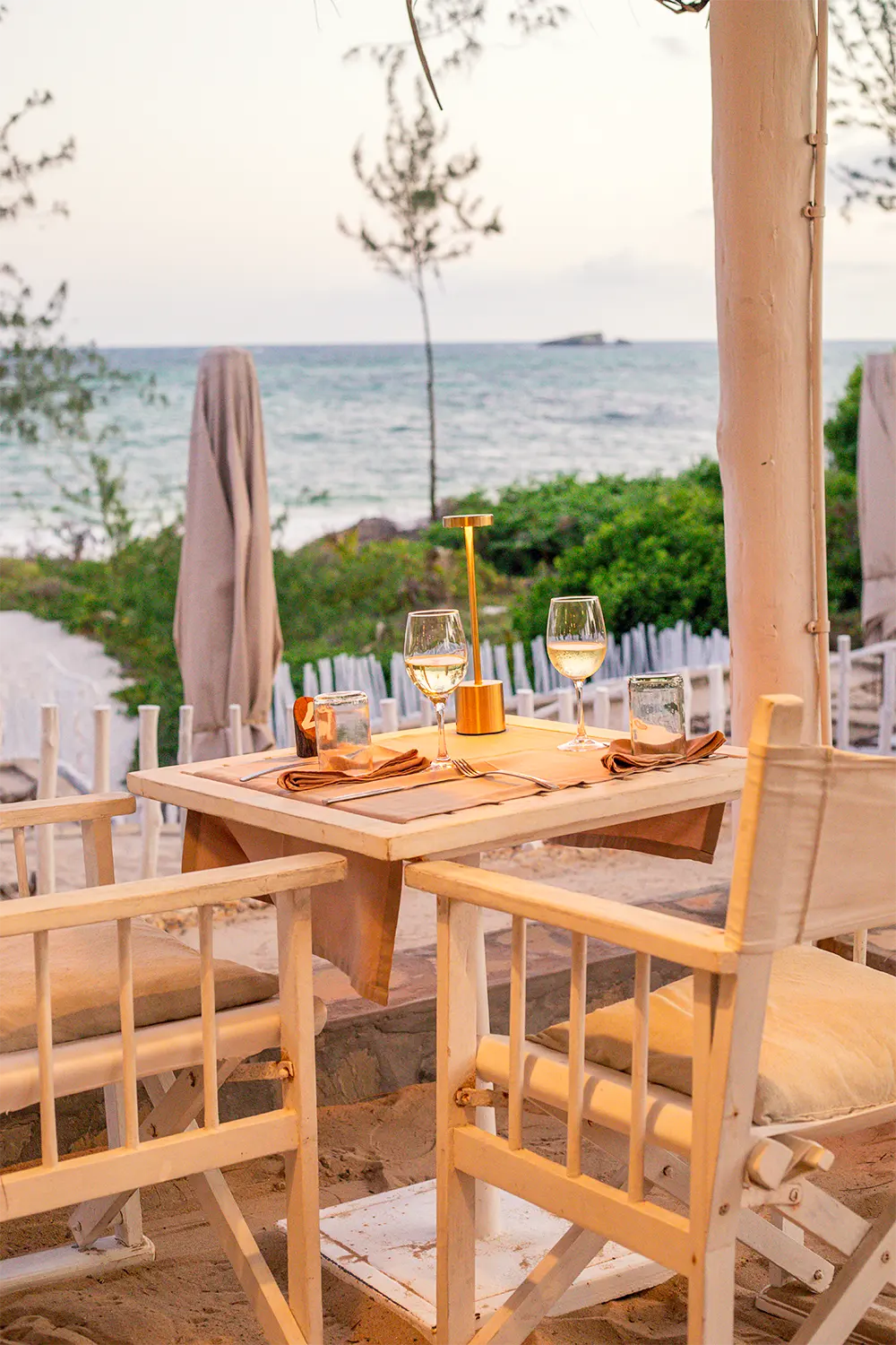 Fine Wine served at a beachfront restaurant overlooking the Indian Ocean