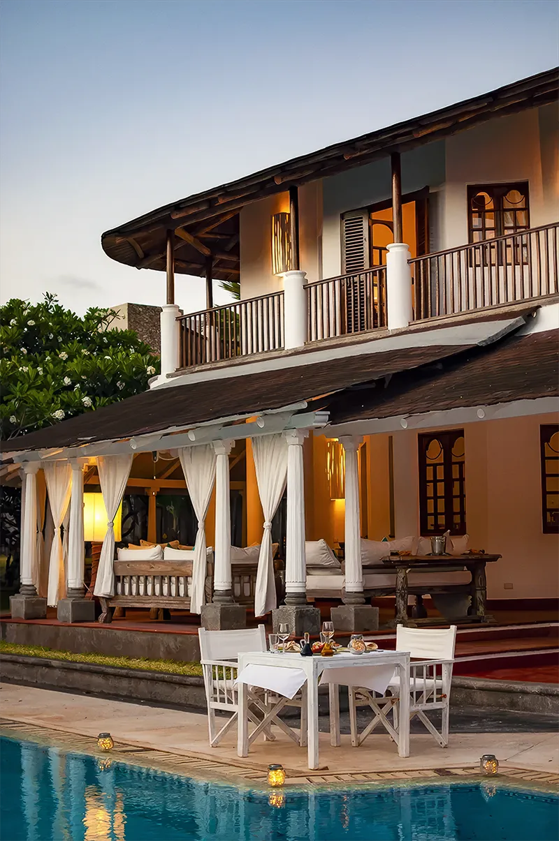Private Villa evening view with pool and exterior view