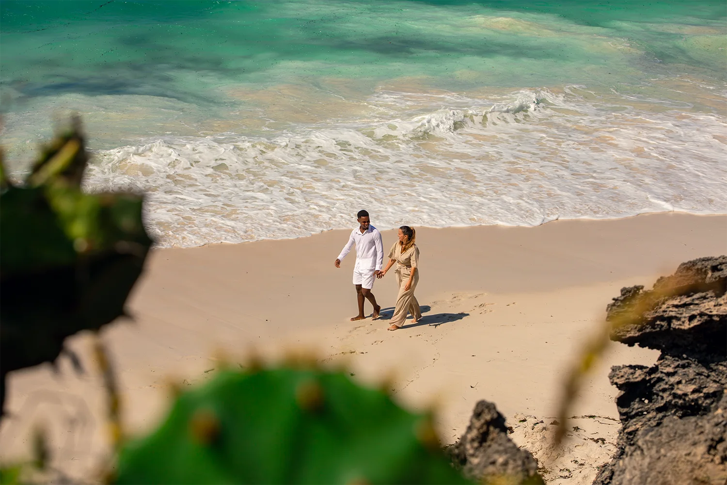 White sandy beach and turquoise waters along the coast of Watamu, Kenya